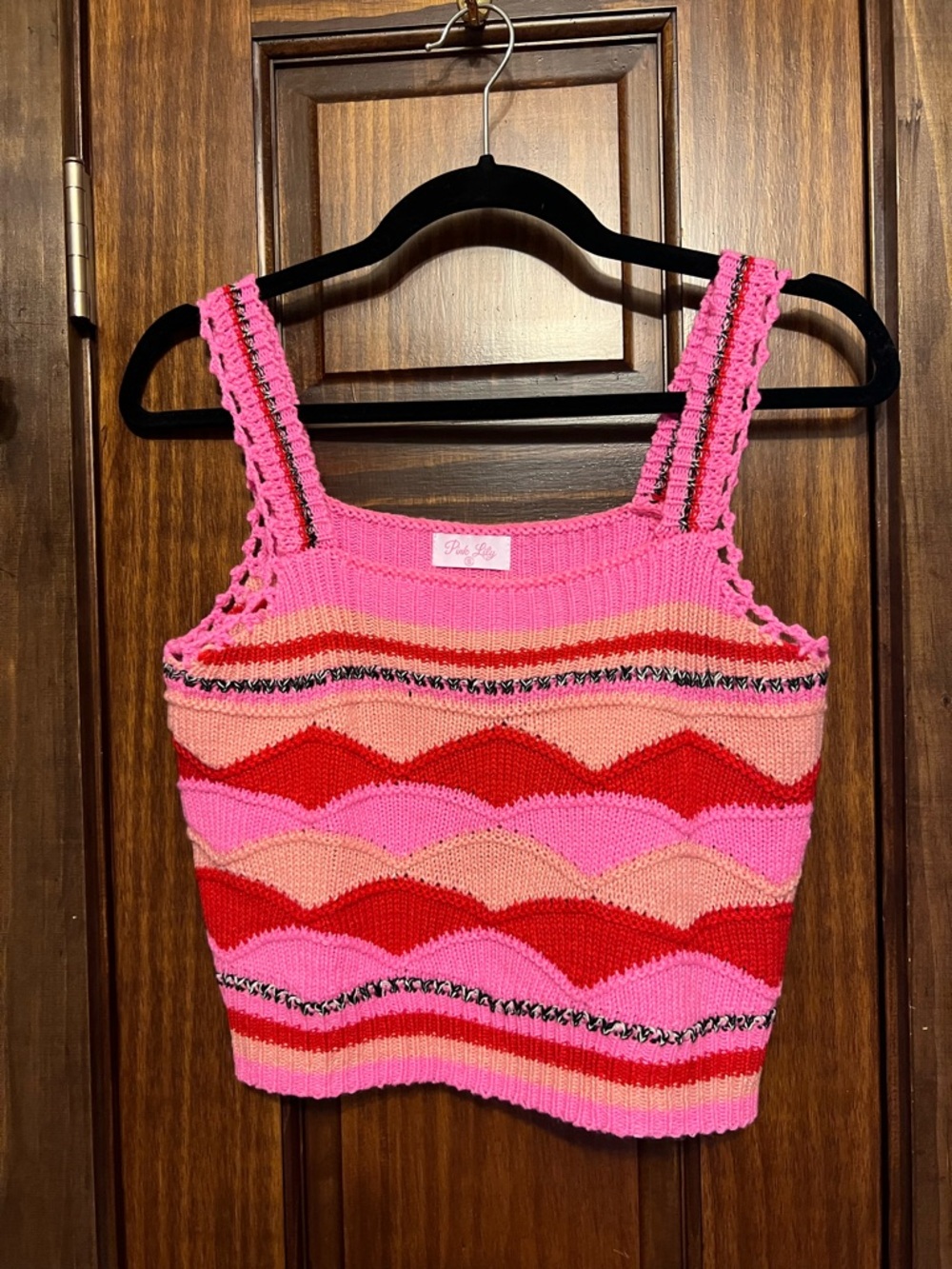 Pink Lily Pink, Red & Peach Striped Knit Crop Tank